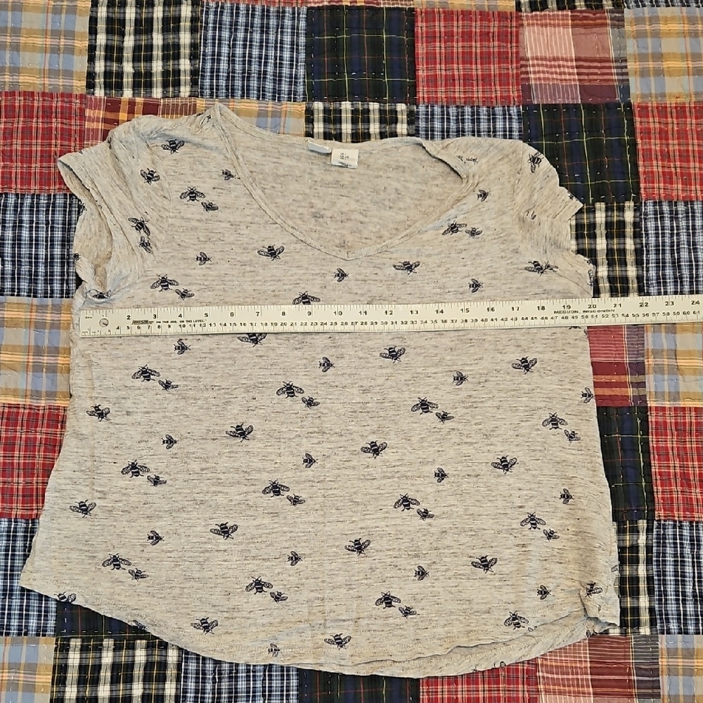 Artisan Ny Light Gray Linen Bee Print Tee Womens L